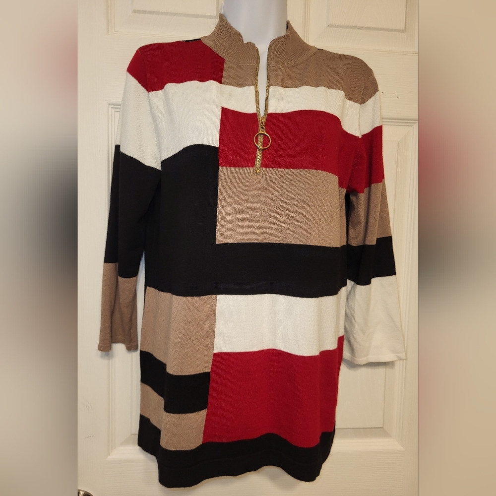 Carol Rose Women’s Vintage Style Color Block Mock Neck Sweater Size Large